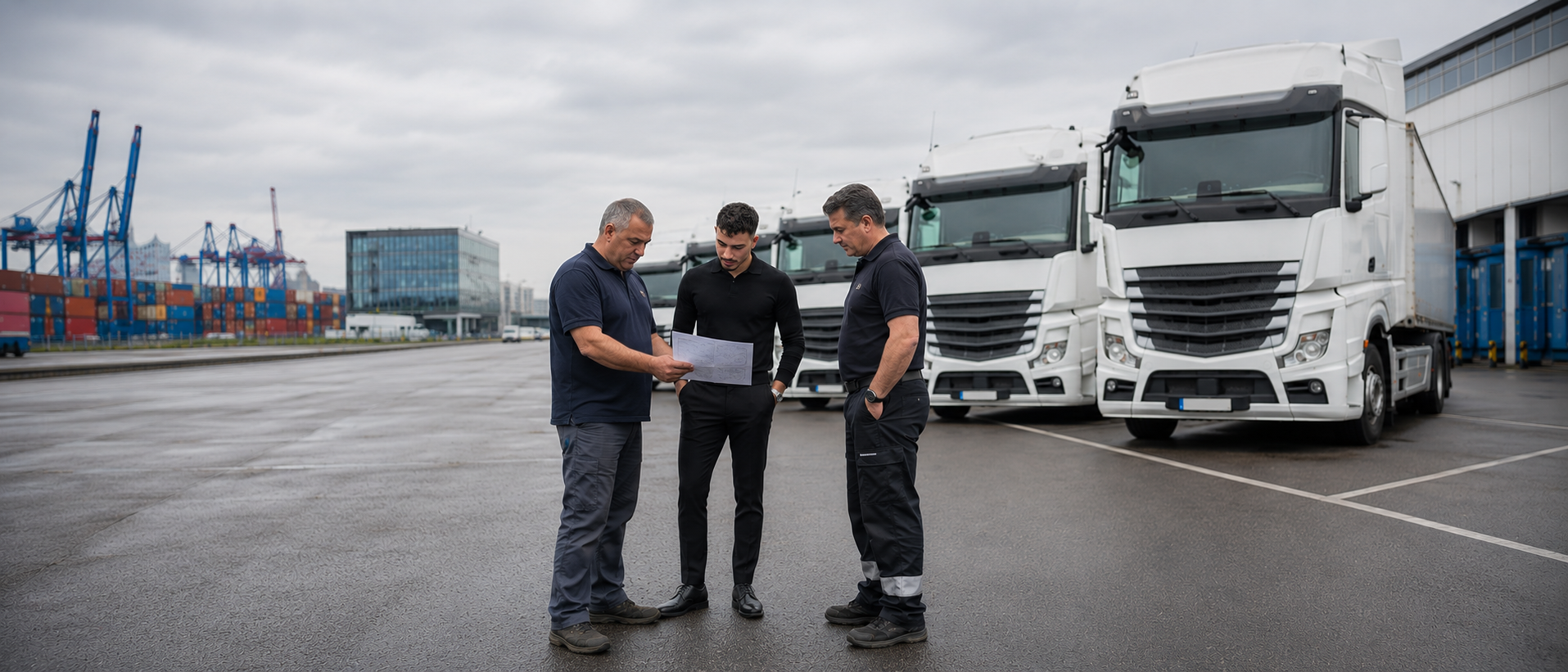 Gökalp Kara mit Logistik-Mandanten am Hamburger Hafen